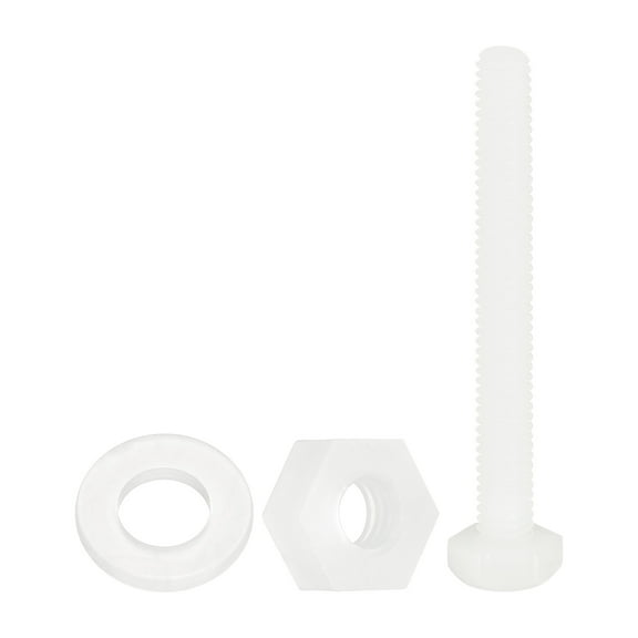 Uxcell 150 Pack/50 Sets Nylon Hex Bolts, M4 x 35mm Plastic Full Threaded Hex Head Screws Bolts and Nuts with Flat Washers for Machinery Electronics Industrial Accessories, White