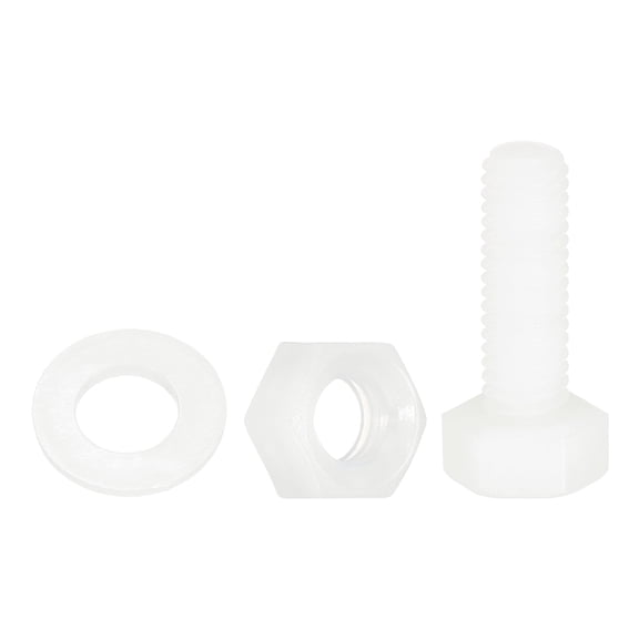 Uxcell 150 Pack/50 Sets Nylon Hex Bolts, M5 x 15mm Plastic Full Threaded Hex Head Screws Bolts and Nuts with Flat Washers for Machinery Electronics Industrial Accessories, White