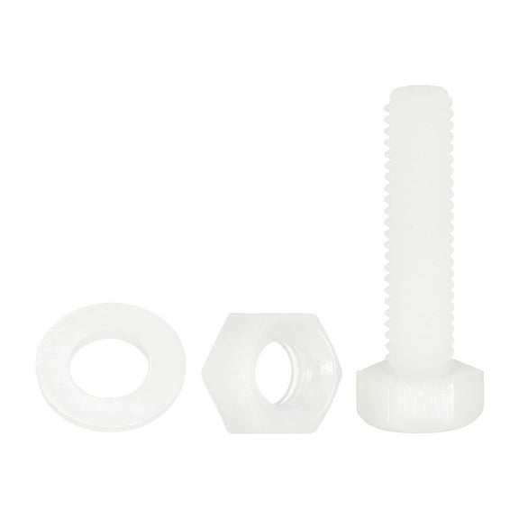 Uxcell 150 Pack/50 Sets Nylon Hex Bolts, M5 x 20mm Plastic Full Threaded Hex Head Screws Bolts and Nuts with Flat Washers for Machinery Electronics Industrial Accessories, White