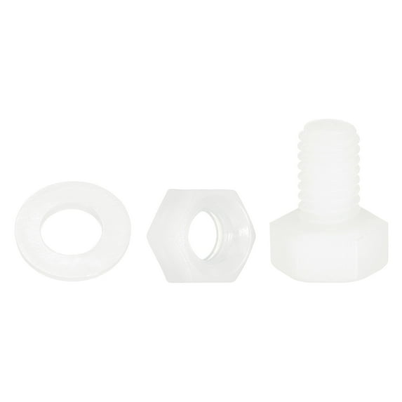 Uxcell 150 Pack/50 Sets Nylon Hex Bolts, M5 x 8mm Plastic Full Threaded Hex Head Screws Bolts and Nuts with Flat Washers for Machinery Electronics Industrial Accessories, White
