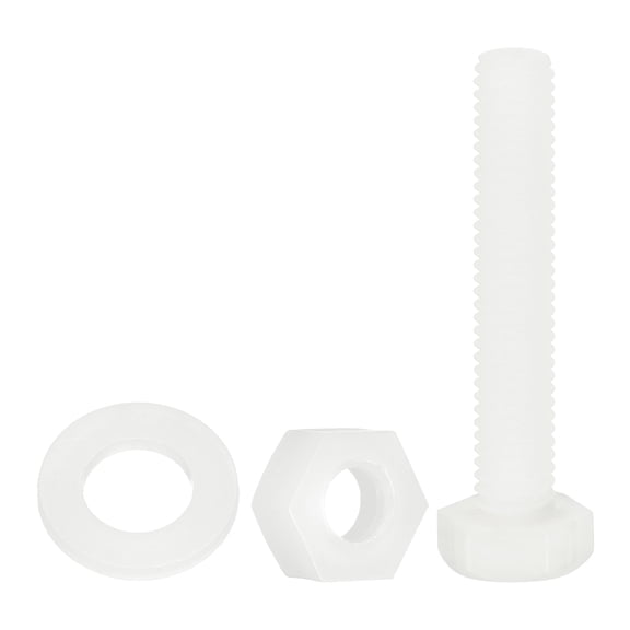 Uxcell 150 Pack/50 Sets Nylon Hex Bolts, M6 x 35mm Plastic Full Threaded Hex Head Screws Bolts and Nuts with Flat Washers for Machinery Electronics Industrial Accessories, White