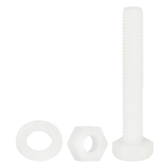 Uxcell 150 Pack/50 Sets Nylon Hex Bolts, M6 x 40mm Plastic Full Threaded Hex Head Screws Bolts and Nuts with Flat Washers for Machinery Electronics Industrial Accessories, White