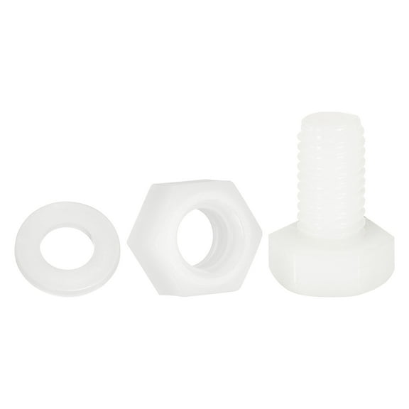 Uxcell 150 Pack/50 Sets Nylon Hex Bolts, M8 x 15mm Plastic Full Threaded Hex Head Screws Bolts and Nuts with Flat Washers for Machinery Electronics Industrial Accessories, White