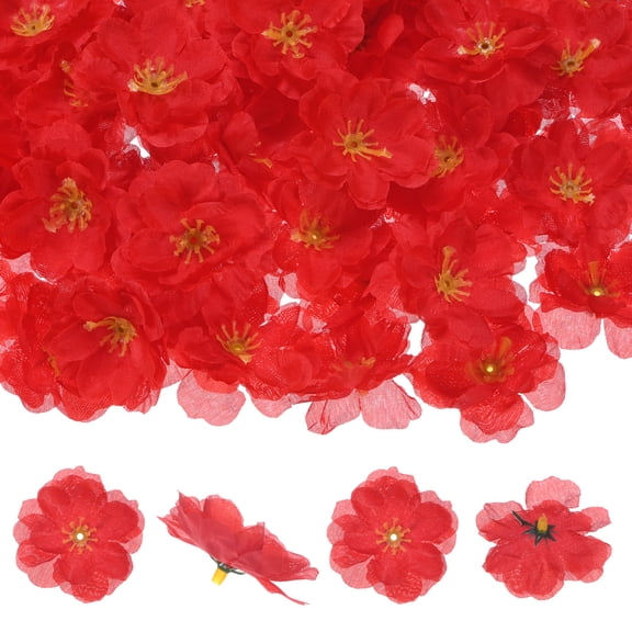 Uxcell 150-Pack Artificial Cherry Blossom Heads, Silk Faux Flower Petals for Wedding/Dress/Flower Wall/DIY Crafts/Party Decoration, Fake Floral Heads [Red]