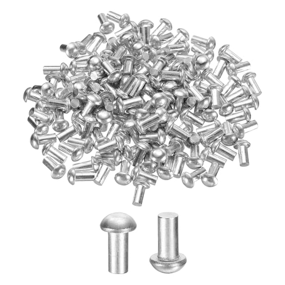 Uxcell 150 Pack Brazier Head Solid Aluminum Rivets, M4 Dia x 8mm Length Round Head Aluminum Boat Rivets for Repairing Boats, Machinery, Aircraft, Automobile Industry