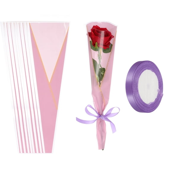 Uxcell 150 Pack Flower Wrapping Bag, Purple Floral Packing Sleeves