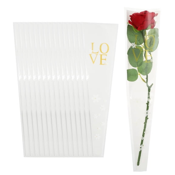 Uxcell 150 Pack Flower Wrapping Bag, White Floral Packing Sleeves Gold Edge 17.7"x4.7"x1.4"