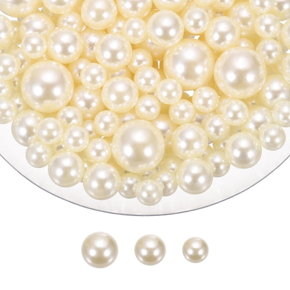 Uxcell 150 Pcs Pearl Bead for Vase Filler, 20/14/10mm Faux Pearl Floating Beads Makeup NO Hole for Candles Centerpieces Table Scatter Wedding Home Decoration(Beige)