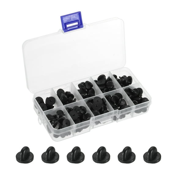 Uxcell 150 Pcs Rubber Pin Backs Locking, Locking Pin Backs Replacement with Storage Case for Hat Badge Craft Making, Black