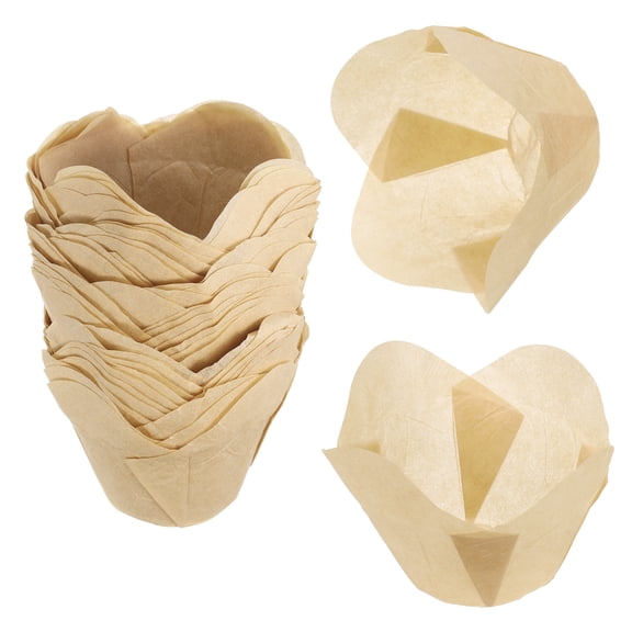 Uxcell 150 Pcs Tulip Cupcake Liners, Lotus Shape Muffins Liners Paper Baking Cups Greaseproof Wrappers for Home Baking Party Wedding Birthday Cupcake Sweet Treats, Kraft Brown