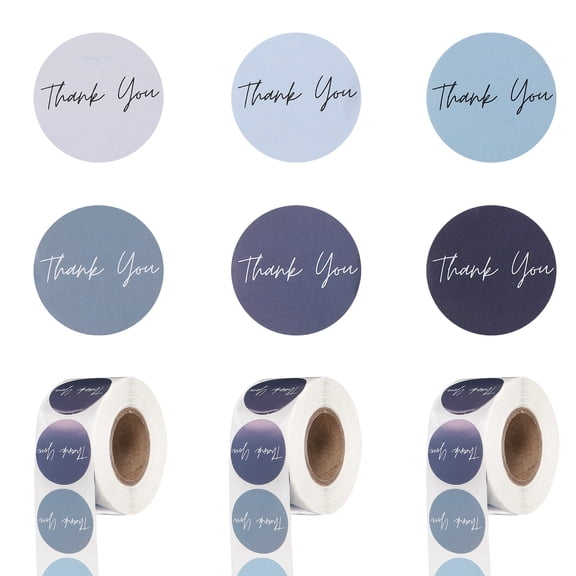 Uxcell 1500Pcs Thank You Stickers, 1" Round Self-Adhesive Envelopes Seal Labels for Crafts Small Business Invitation Cards Wedding Gift Tag Packaging, Blue Colorful Tone