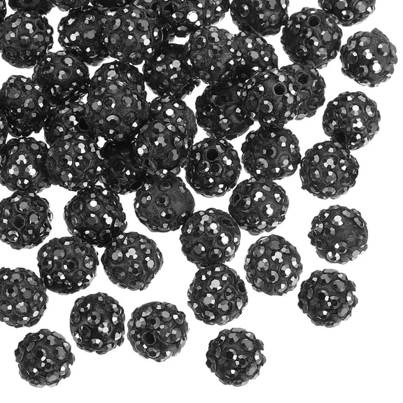 Uxcell 150Pack 10mm Rhinestone Clay Beads, Polymer Clay Crystal Bead Bulk for DIY Bracelet (Mineral Black)