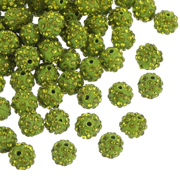 Uxcell 150Pack 10mm Rhinestone Clay Beads, Polymer Clay Crystal Bead Bulk for DIY Bracelet (Olive Green)
