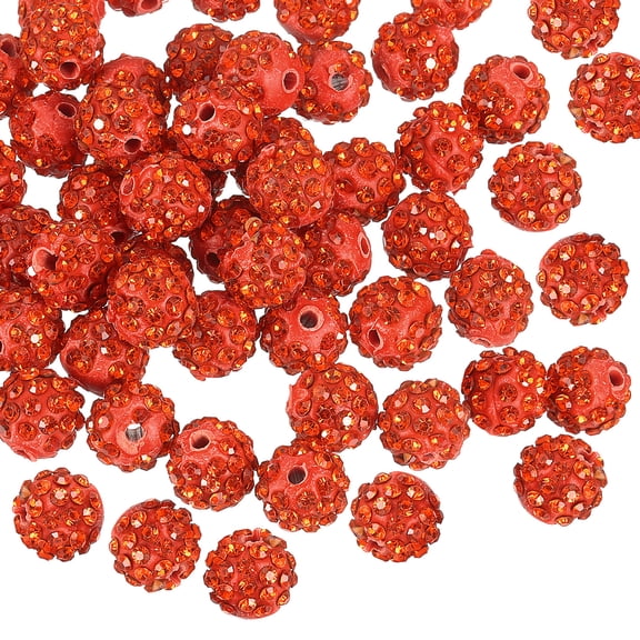 Uxcell 150Pack 10mm Rhinestone Clay Beads, Polymer Clay Crystal Bead Bulk for DIY Bracelet (Orange Red)
