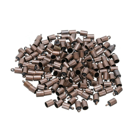 Uxcell 150Pcs Cord End Caps 9mm End Cap Barrel Beads Kumihimo 4.5mm Dia Leather Cord Tassel Jewelry Making Copper Tone
