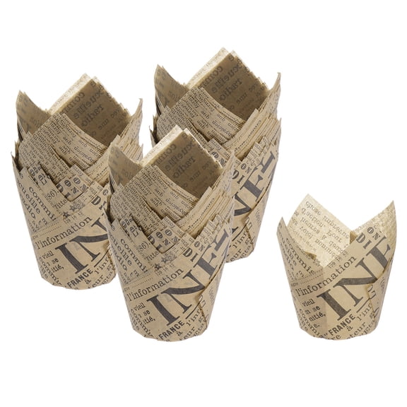Uxcell 150Pcs Cupcake Liners Greaseproof Baking Cups Paper Cupcake Wrappers Holders, Natural with Newspaper