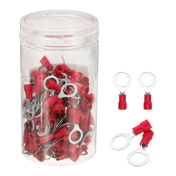 Uxcell 150Pcs Insulated Ring Terminal RV1.25-8 Battery Lugs 22-16AWG Electrical Crimp Terminals Eyelet Wire Connectors for Industrial, Electrical Wiring, Red