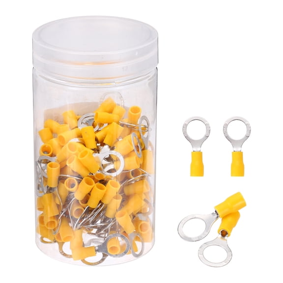 Uxcell 150Pcs Insulated Ring Terminal RV1.25-8 Battery Lugs 22-16AWG Electrical Crimp Terminals Eyelet Wire Connectors for Industrial, Electrical Wiring, Yellow