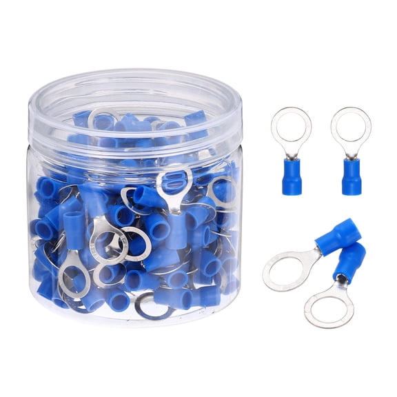 Uxcell 150Pcs Insulated Ring Terminal RV2-8 Battery Lugs 16-14AWG Electrical Crimp Terminals Eyelet Wire Connectors for Industrial, Electrical Wiring, Blue