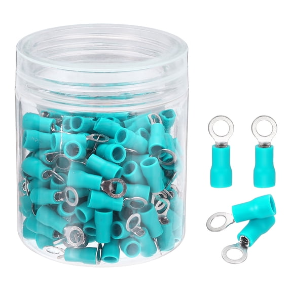 Uxcell 150Pcs Insulated Ring Terminal RVS1.25-4 Battery Lugs 22-16AWG Electrical Crimp Terminals Eyelet Wire Connectors for Industrial, Electrical Wiring, Green
