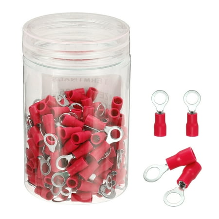 Uxcell 150Pcs Insulated Ring Terminal RVS1.25-5 Battery Lugs 22-16AWG Electrical Crimp Terminals Eyelet Wire Connectors for Industrial, Electrical Wiring, Red