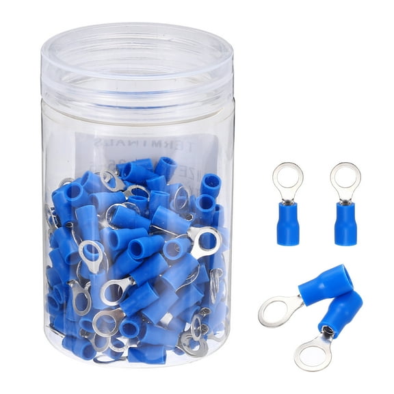 Uxcell 150Pcs Insulated Ring Terminal RVS1.25-5 Battery Lugs 22-16AWG Electrical Crimp Terminals Eyelet Wire Connectors for Industrial, Electrical Wiring, Blue