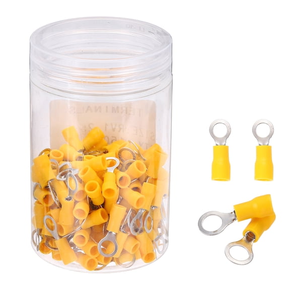Uxcell 150Pcs Insulated Ring Terminal RVS1.25-5 Battery Lugs 22-16AWG Electrical Crimp Terminals Eyelet Wire Connectors for Industrial, Electrical Wiring, Yellow