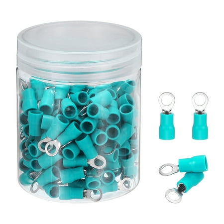 Uxcell 150Pcs Insulated Ring Terminal RVS2-4 Battery Lugs 16-14AWG Electrical Crimp Terminals Eyelet Wire Connectors for Industrial, Electrical Wiring, Green