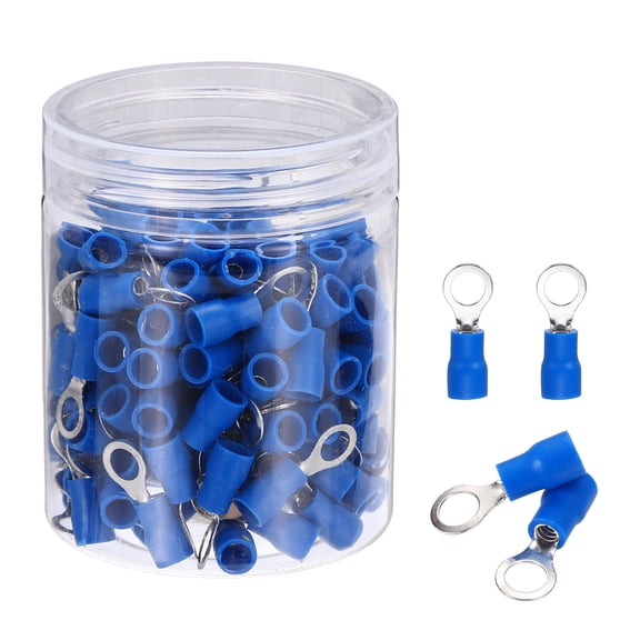 Uxcell 150Pcs Insulated Ring Terminal RVS2-5 Battery Lugs 16-14AWG Electrical Crimp Terminals Eyelet Wire Connectors for Industrial, Electrical Wiring, Blue