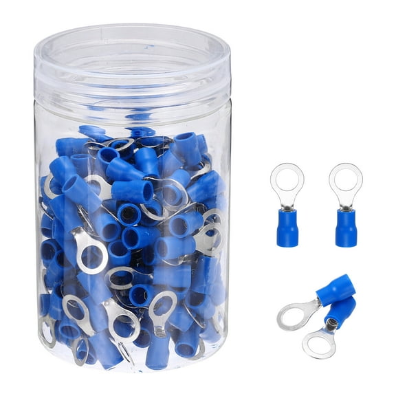 Uxcell 150Pcs Insulated Ring Terminal RVS2-6 Battery Lugs 16-14AWG Electrical Crimp Terminals Eyelet Wire Connectors for Industrial, Electrical Wiring, Blue