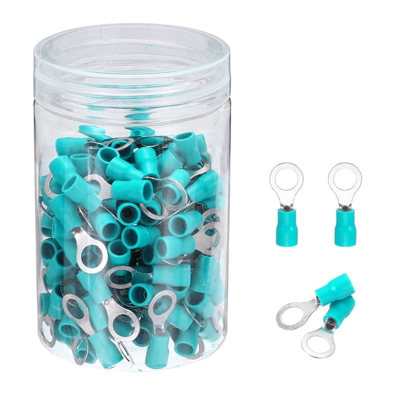 Uxcell 150Pcs Insulated Ring Terminal RVS2-6 Battery Lugs 16-14AWG Electrical Crimp Terminals Eyelet Wire Connectors for Industrial, Electrical Wiring, Green