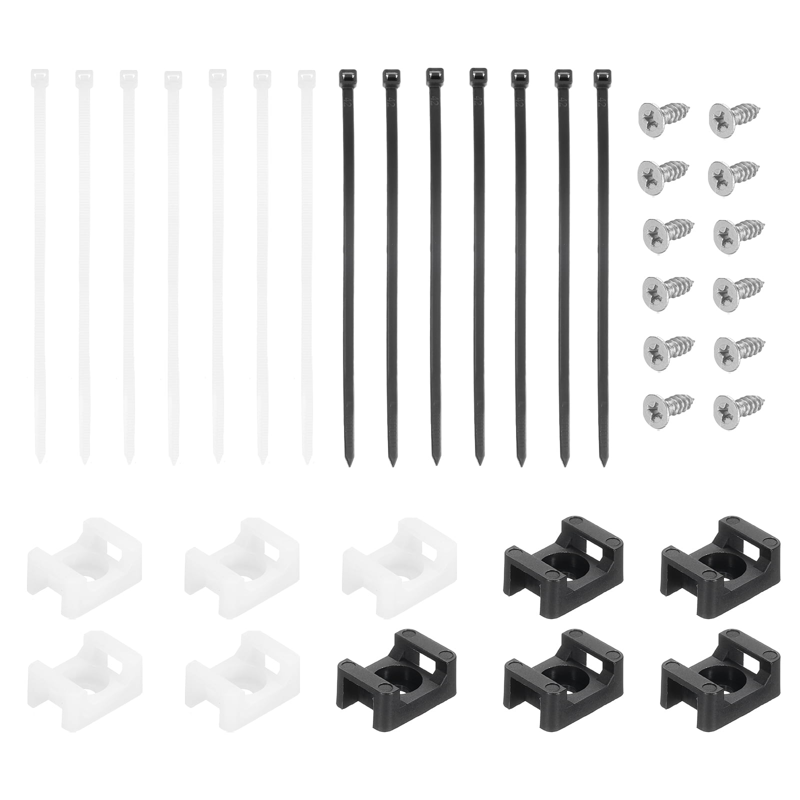 Uxcell 150Pcs Magnetic Zip Tie Mount with Cable Zip Ties and Tapping Screw,White Black