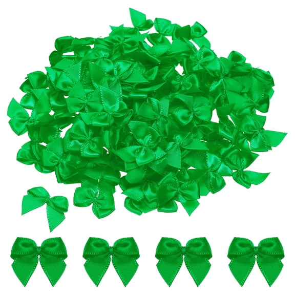 Uxcell 150Pcs Mini Ribbon Bow 1" Mini Fabric Satin Ribbon Flower Bows for Craft DIY Sewing Wedding Birthday Party Grass Green