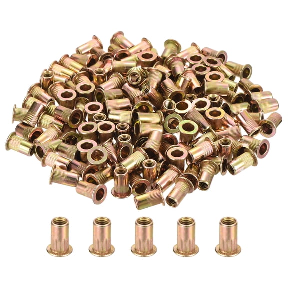 Uxcell 150Pcs Rivet Nut Flat Head, M4 Carbon Steel Thread