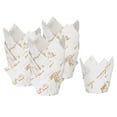 thumbnail image 1 of Uxcell 150Pcs Tulip Cupcake Liners Standard Paper Baking Cups Greaseproof Wrapper Disposable White with Gold Pattern, 1 of 6