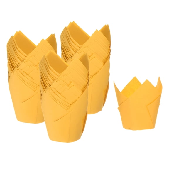 Uxcell 150Pcs Tulip Cupcake Liners Standard Paper Baking Cups Greaseproof Wrapper Disposable Yellow