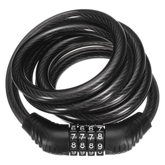 Uxcell 150cm Bike Lock Cable, Security Bicycle Wire with 4 Digit Code Combination for Mountain Road Bike Motorcycles, Black