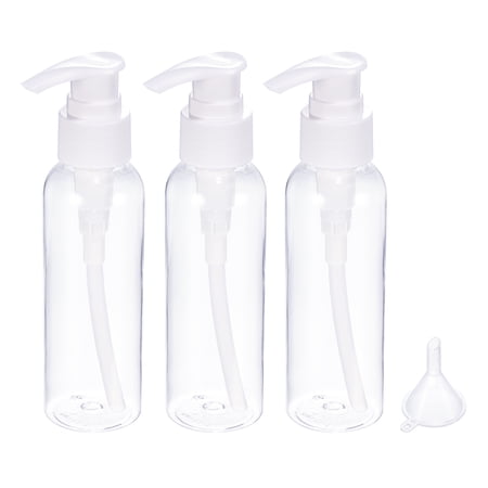 Uxcell 150ml 43x115mm Clear Travel Bottles Set Pump Bottle Containers with Funnel for Shampoo Lotion Cream 3in1 Set