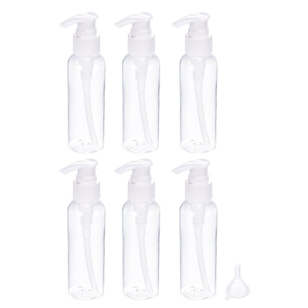 Uxcell 150ml 43x115mm Clear Travel Bottles Set Pump Bottle Containers with Funnel for Shampoo Lotion Cream 6in1 Set