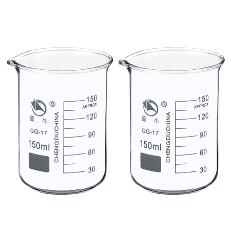 Uxcell 150ml Low Form Glass Beaker 3.3 Borosilicate Graduated Lab Measuring Cups 2 Pack