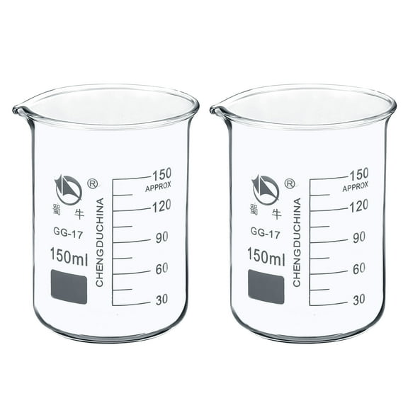 Uxcell 150ml Low Form Glass Beaker 3.3 Borosilicate Graduated Lab Measuring Cups 2 Pack