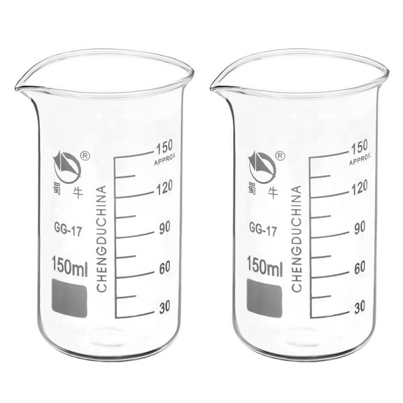 Uxcell 150ml Tall Form Glass Beaker 3.3 Borosilicate Graduated Lab Measuring Cups 2 Pack