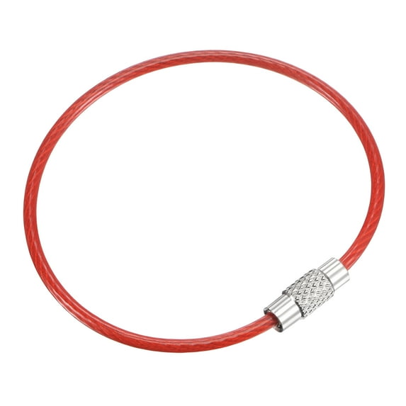Uxcell 150mm Length PVC Coated Stainless Steel Keyring Loop Cable Red 8 Count