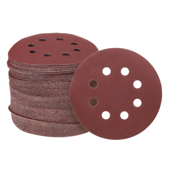 Uxcell 150pcs 5" Hook and Loop Sanding Discs 220 Grit 8-Hole Sandpaper for Sander, Red