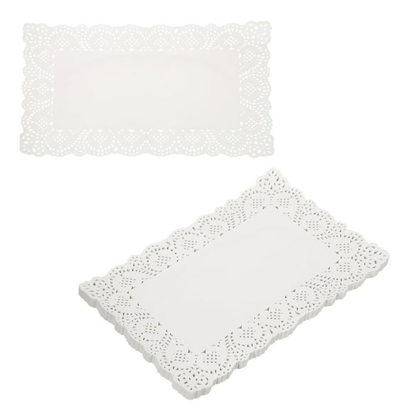 Uxcell 150pcs Lace Paper Doilies 18 x 12.5 Inch White Rectangle Disposable Decorative Paper Placemats Hollow Flower Absorbing Papers for Cakes Desserts Food Decoration Wedding Birthday