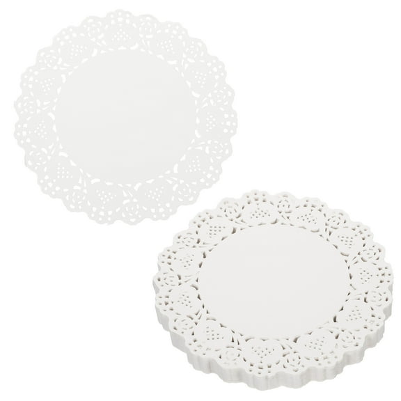 Uxcell 150pcs Lace Paper Doilies 5.5 Inch White Round Disposable Decorative Paper Placemats Hollow Flower Absorbing Papers for Cakes Desserts Food Decoration Wedding Birthday