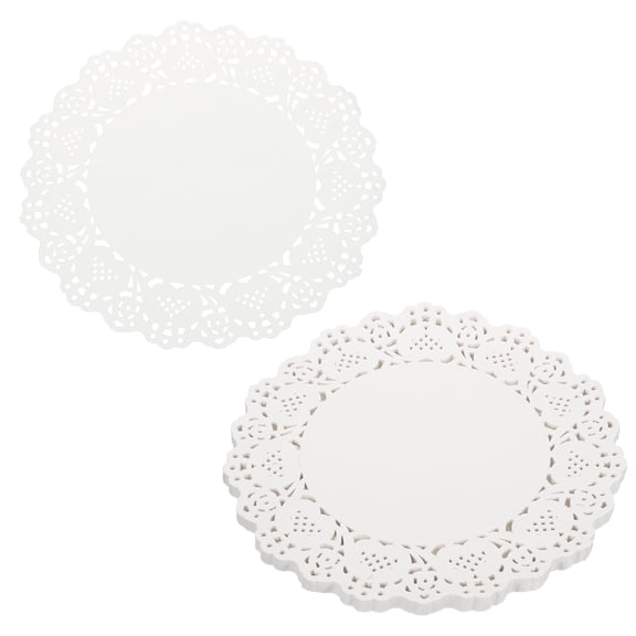 Uxcell 150pcs Lace Paper Doilies 9.5 Inch White Round Disposable Decorative Paper Placemats Hollow Flower Absorbing Papers for Cakes Desserts Food Decoration Wedding Birthday