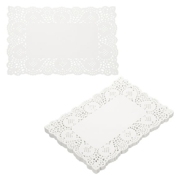 Uxcell 150pcs Lace Paper Doilies 9 x 6.3 Inch White Rectangle Disposable Decorative Paper Placemats Hollow Flower Absorbing Papers for Cakes Desserts Food Decoration Wedding Birthday