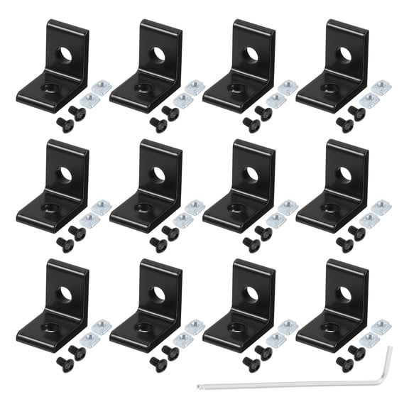Uxcell 1515A 2 Holes Aluminum Extrusion Profile Corner Bracket, Right Angle Joint Connectors, Black, 1 Set