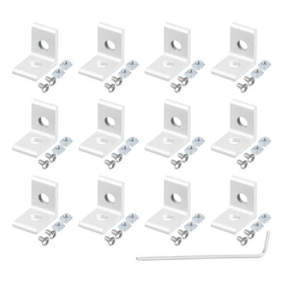 Uxcell 1515A Aluminum Extrusion Profile Corner Bracket, 2 Holes L-Shape Bracket, Right Angle Joint Connectors, Silver, 1 Set